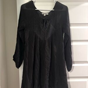 Black Relaxed Smocked Tunic Dress